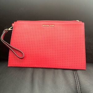 Michael Kors Jet Set Large Zip  Red Clutch